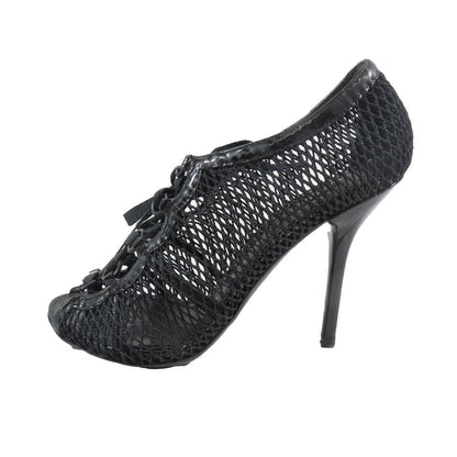 Dolce & Gabbana Mesh Lace Up Sandals Open Toe Shoes 37.5 Black