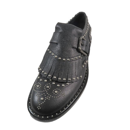 Dolce & Gabbana Single Monk Studded Tassel Leather Shoes 7.5 Black — view 4
