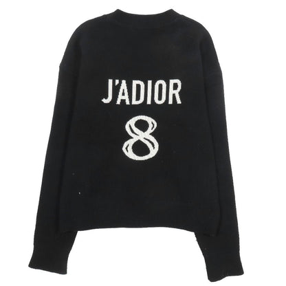 Dior J'adior 8 Logo Boxy Sweater Cashmere Knit Long Sleeve Pullover 38 Black