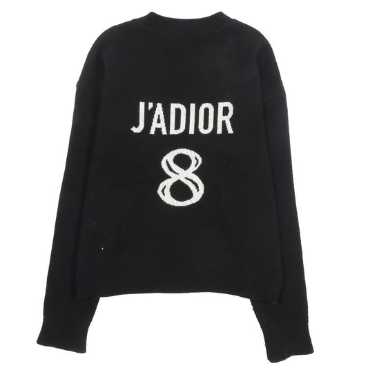Dior J'adior 8 Logo Boxy Sweater Cashmere Knit Long Sleeve Pullover 38 Black
