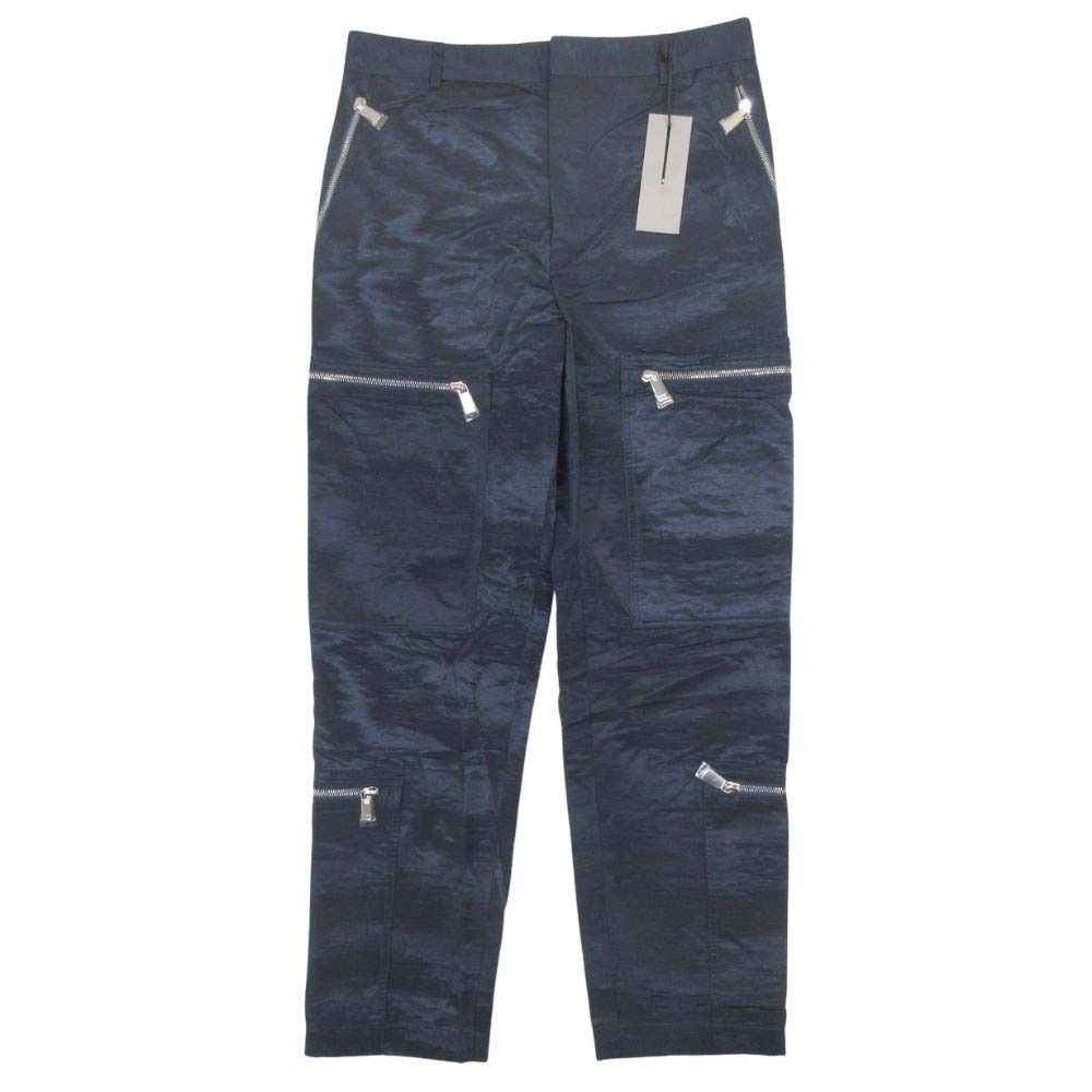 Dior Homme Polysatin Zip Cargo Pants Work Tapered Silhouette 46 Navy