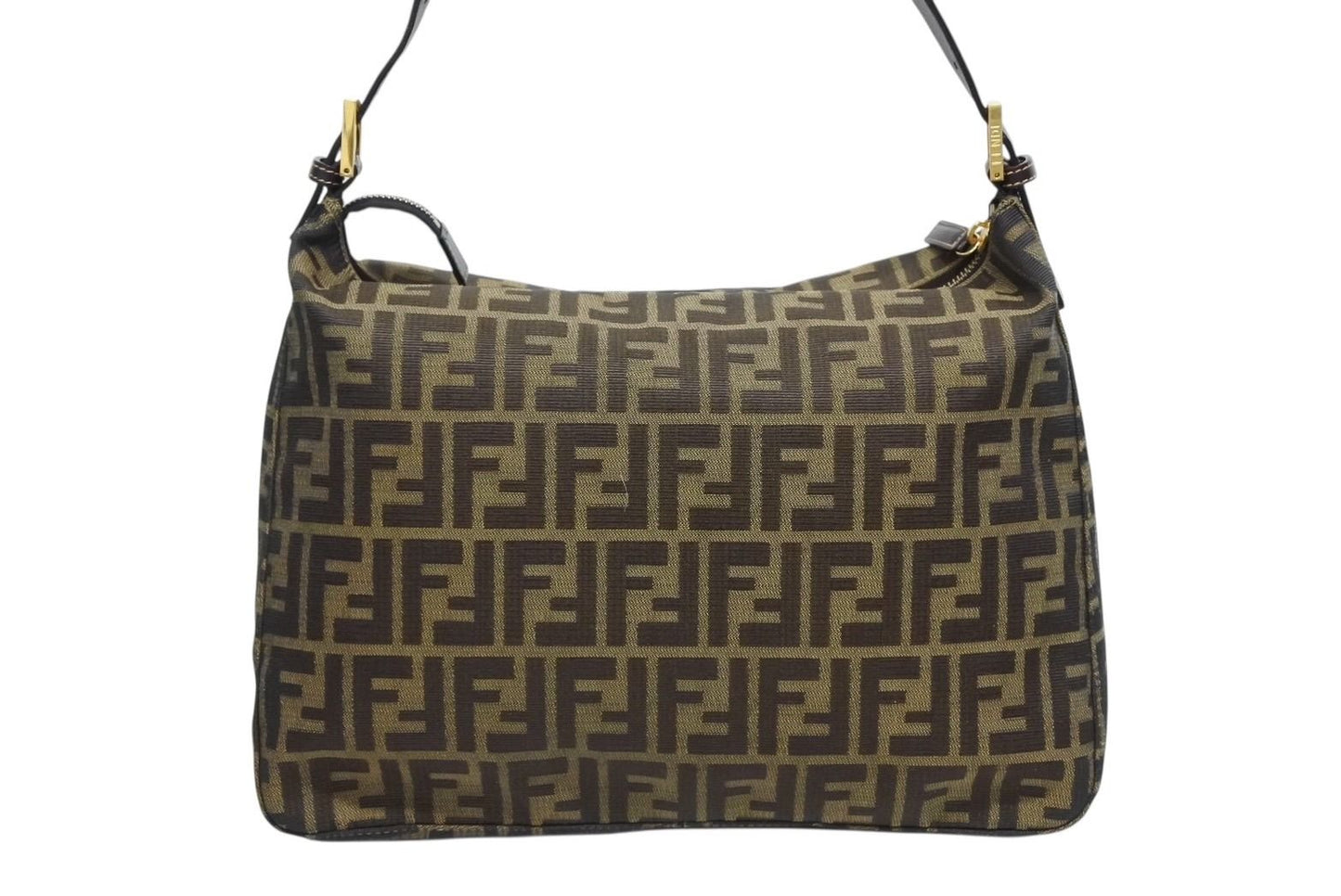 Fendi Mamma Baguette Handbag Zucca Pattern Brown Leather Canvas Gold — view 3