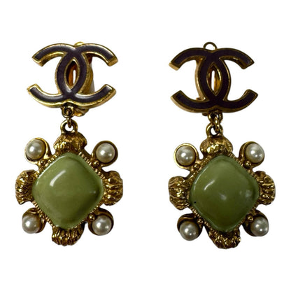 Chanel CC Logo Drop Faux Pearl Earrings