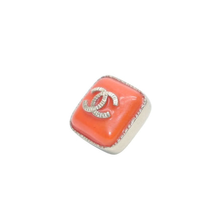 Chanel Earrings CC Logo Square Button Orange Gold — view 3