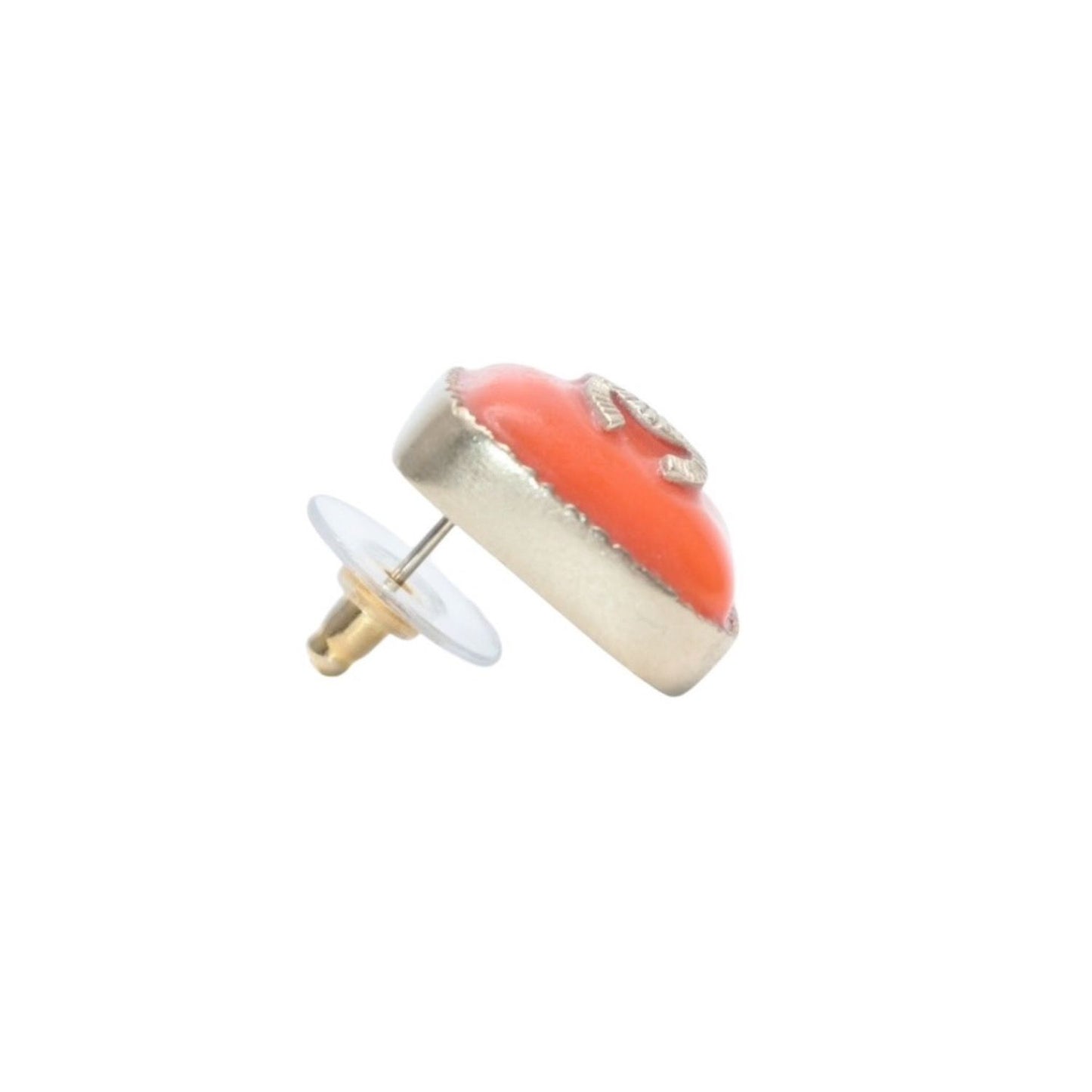 Chanel Earrings CC Logo Square Button Orange Gold — view 5