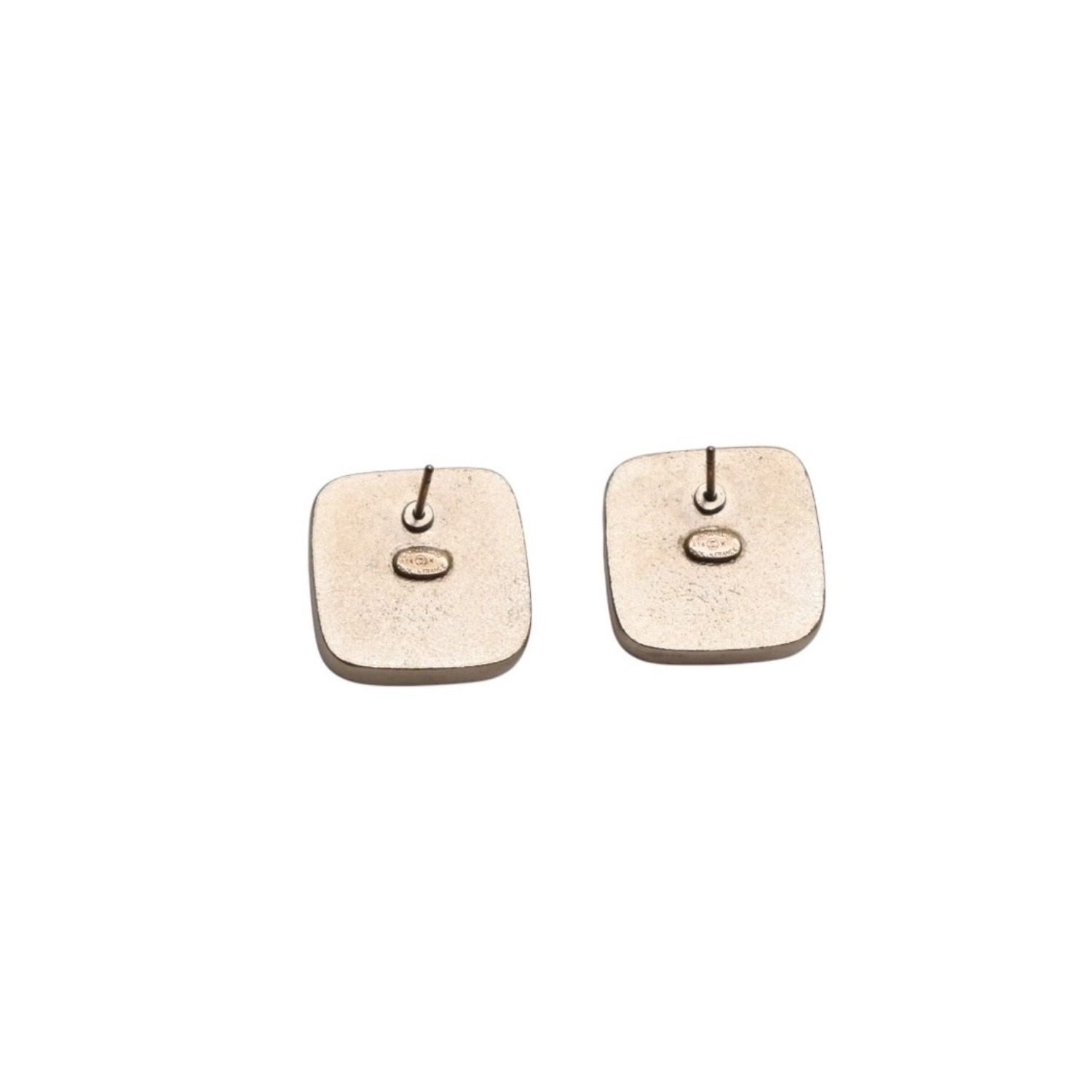 Chanel Earrings CC Logo Square Button Orange Gold — view 7