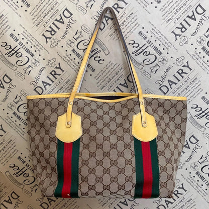 Gucci Tote GG Canvas Sherry Line Abbey Yellow Business Travel