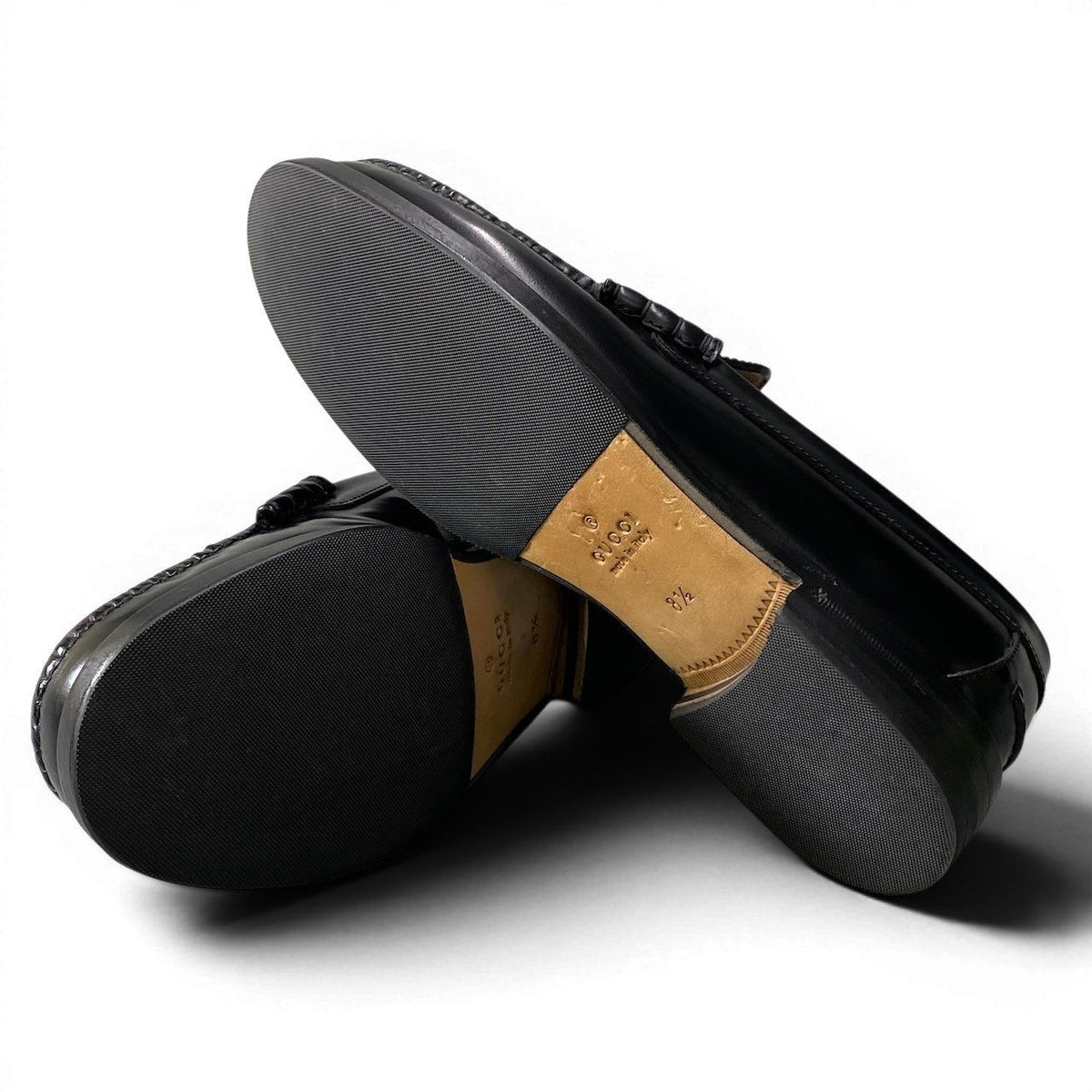 Gucci E4 Interlocking GG Logo Loafers Shoes Dress Slip Ons Black Leather 8.5 — view 6