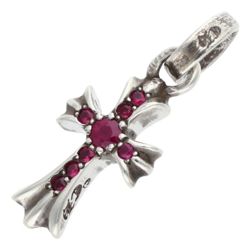Chrome Hearts Crs Baby Fat P Rub Fat Pave Ruby Charm Silver Necklace Top