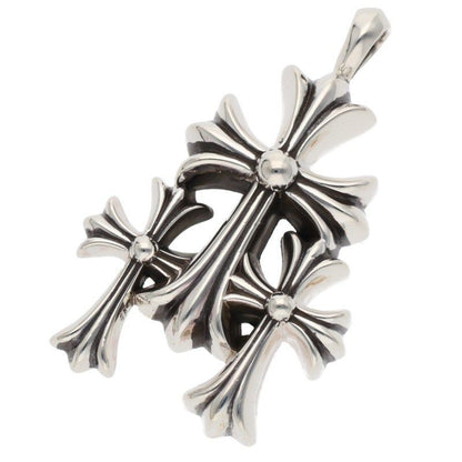 Chrome Hearts 3 CH Crs Sml Triple CH Cross Small Silver Necklace Top