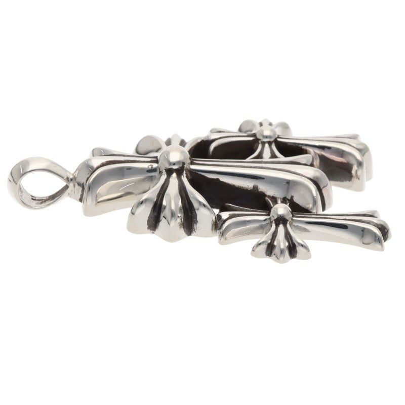 Chrome Hearts 3 CH Crs Sml Triple CH Cross Small Silver Necklace Top — view 4