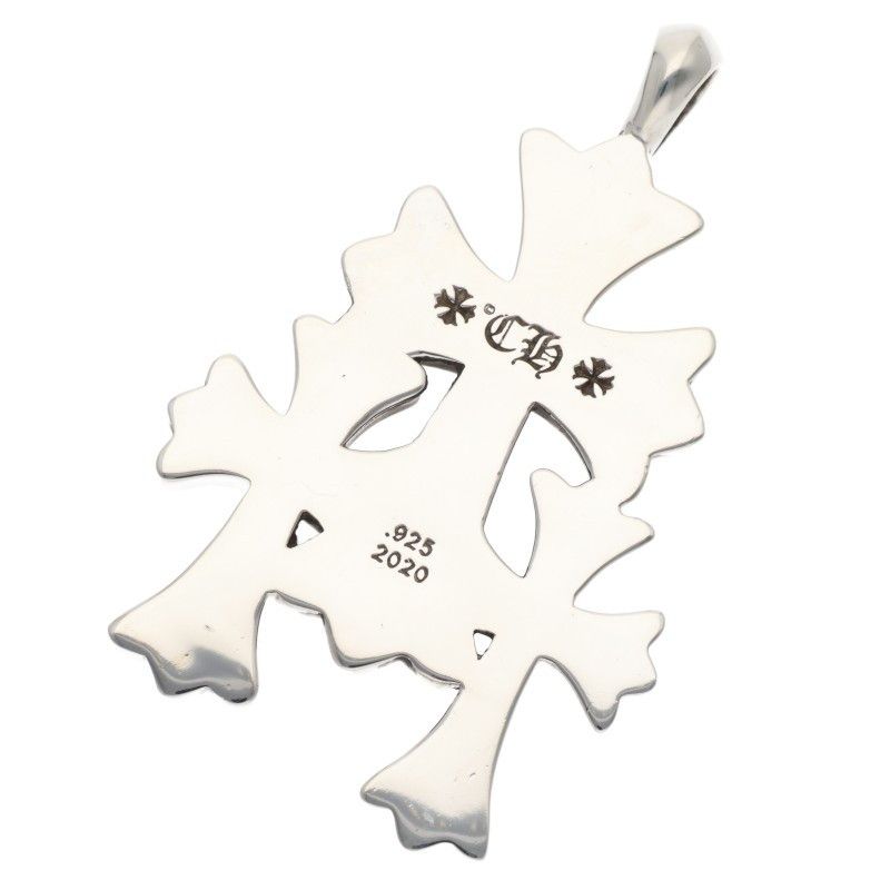 Chrome Hearts 3 CH Crs Sml Triple CH Cross Small Silver Necklace Top — view 2
