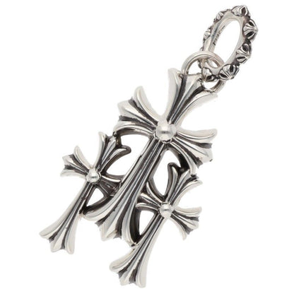 Chrome Hearts 3 CH Crs Lrg Triple CH Cross Large Silver Necklace Top
