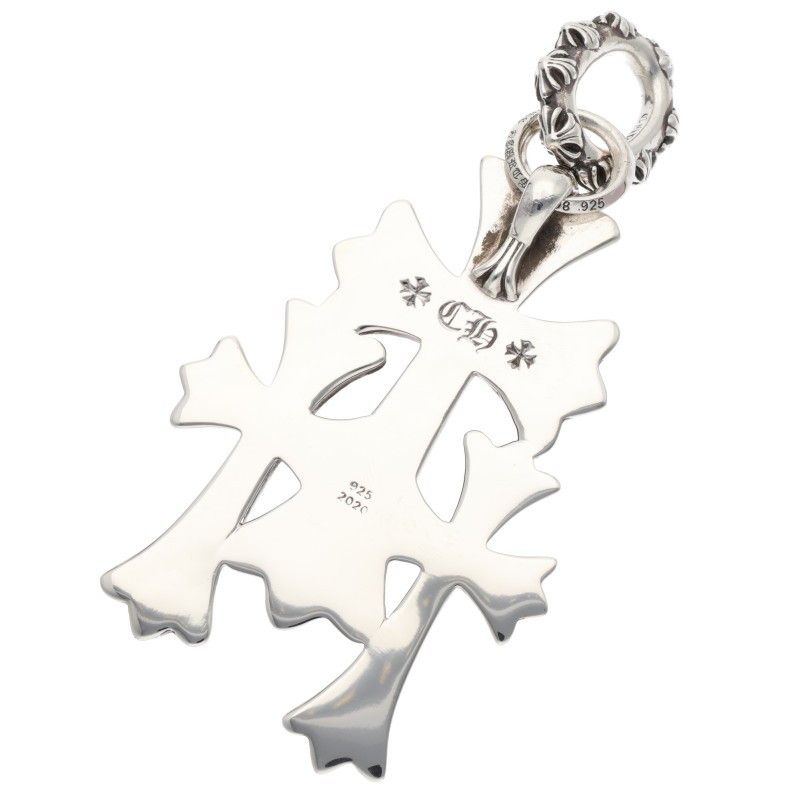 Chrome Hearts 3 CH Crs Lrg Triple CH Cross Large Silver Necklace Top — view 2