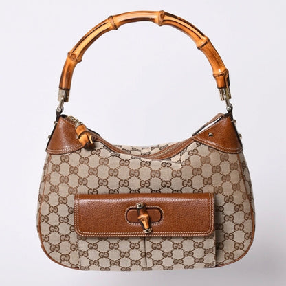 Gucci Bamboo Shoulder Bag GG Canvas Beige Brown