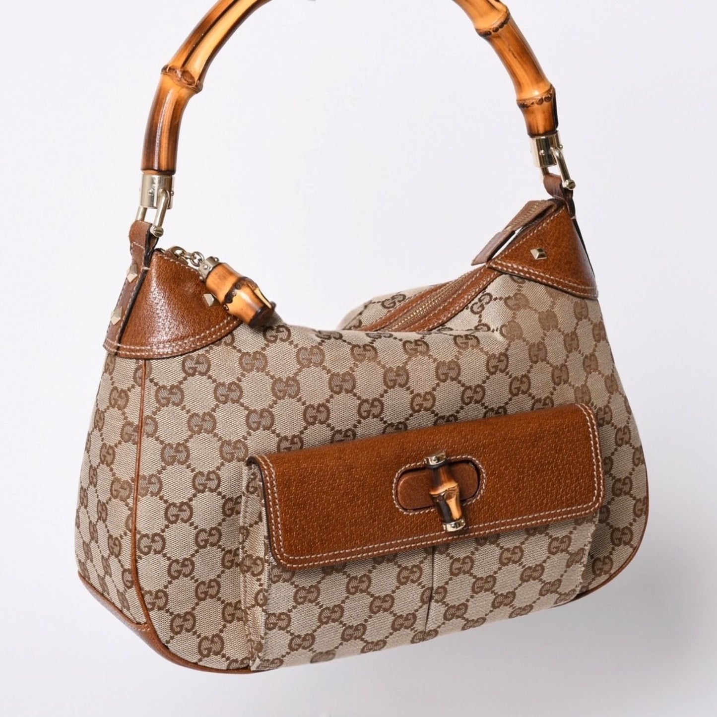Gucci Bamboo Shoulder Bag GG Canvas Beige Brown — view 3