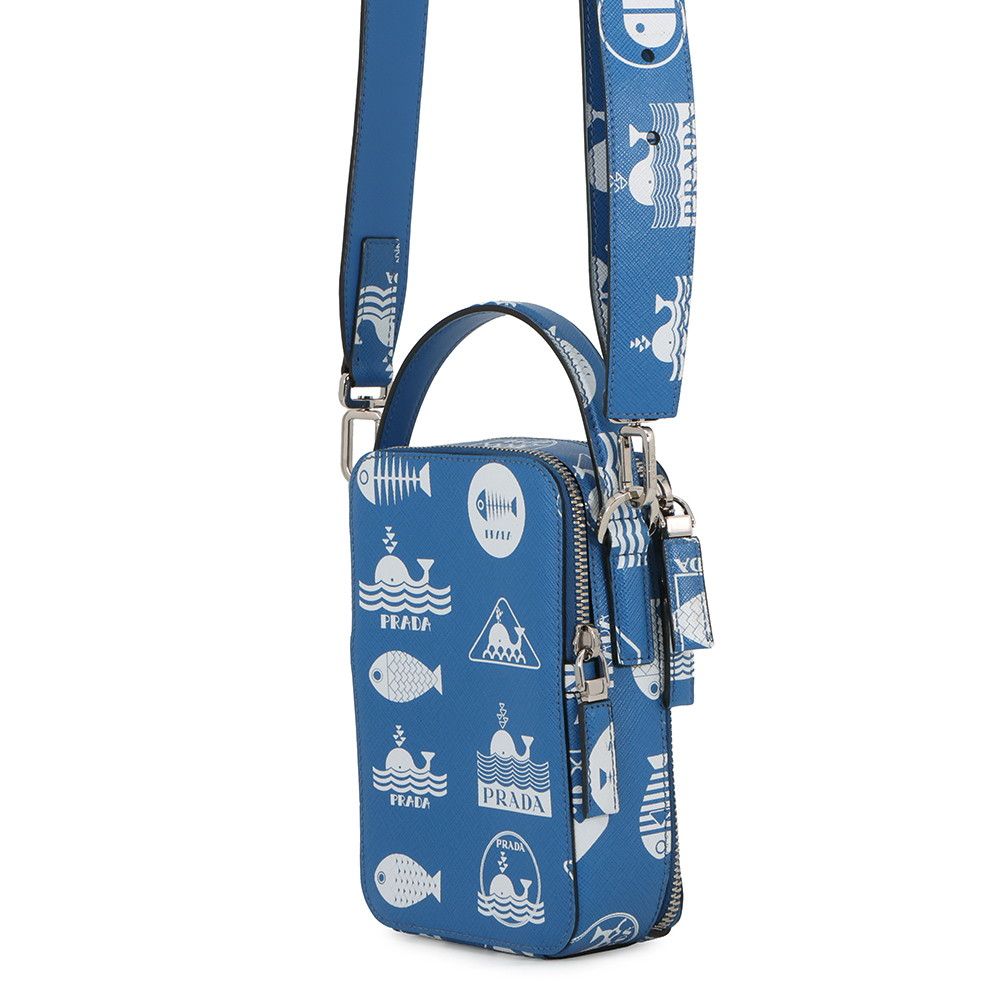 Prada Marine Print Triangle Logo Leather 2-Way Shoulder Bag White — view 2