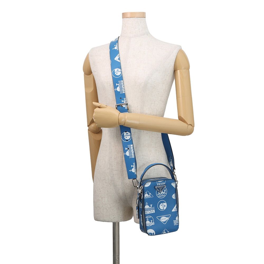 Prada Marine Print Triangle Logo Leather 2-Way Shoulder Bag White — view 5