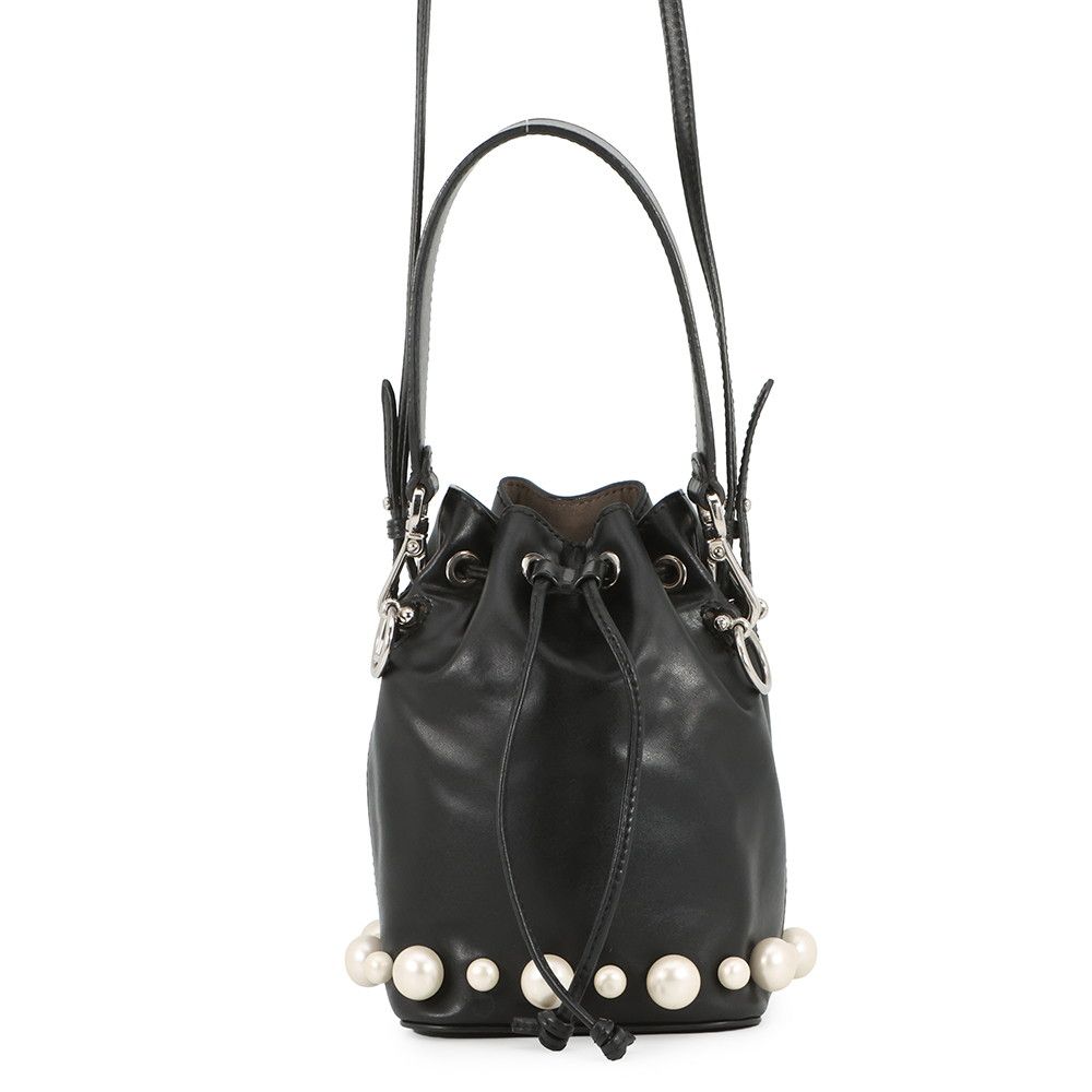 Fendi Montresor Mini Faux Pearl Leather 2-Way Shoulder Bag Black
