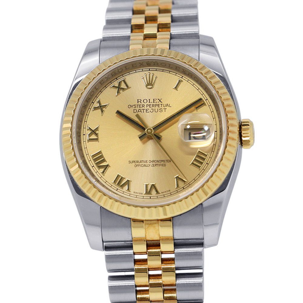 Rolex Datejust Number SS 18k Yellow Gold Watch Champagne Dial
