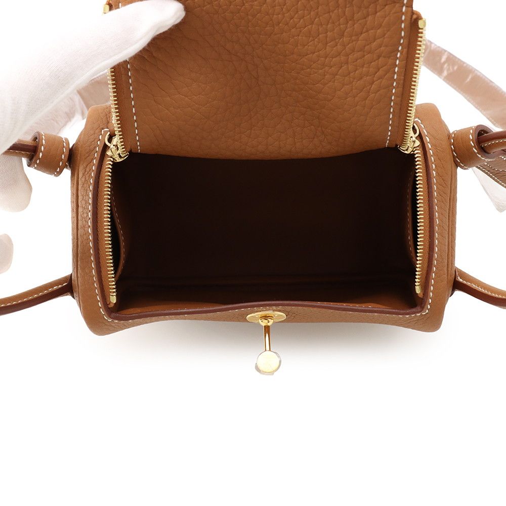Hermes Lindy Mini Gold Taurillon Clemence 2-Way Shoulder Bag — view 5