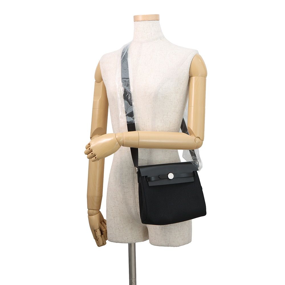 Hermes Shoulder Bag Herbag Zip Mini Black Silver Toile Ash Vache Hunter — view 4