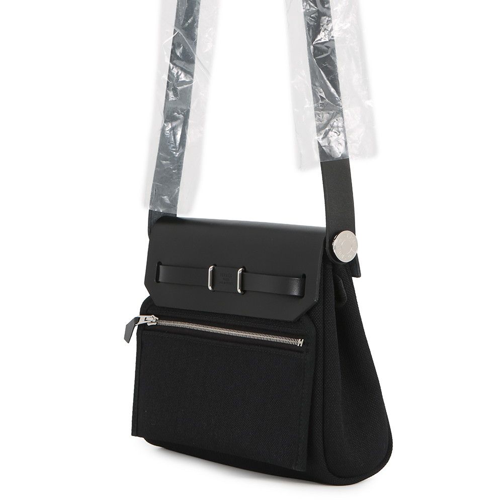Hermes Shoulder Bag Herbag Zip Mini Black Silver Toile Ash Vache Hunter — view 2