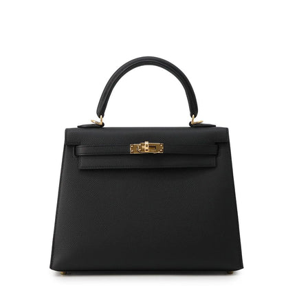 Hermes Handbag Kelly 25 Sellier Black Gold Epsom 2-Way