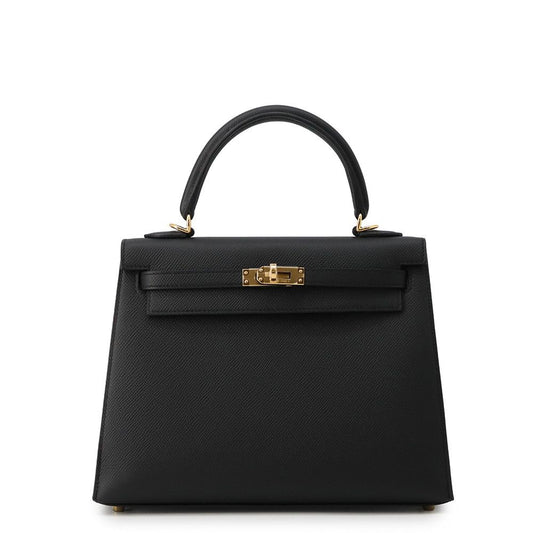 Hermes Handbag Kelly 25 Sellier Black Gold Epsom 2-Way