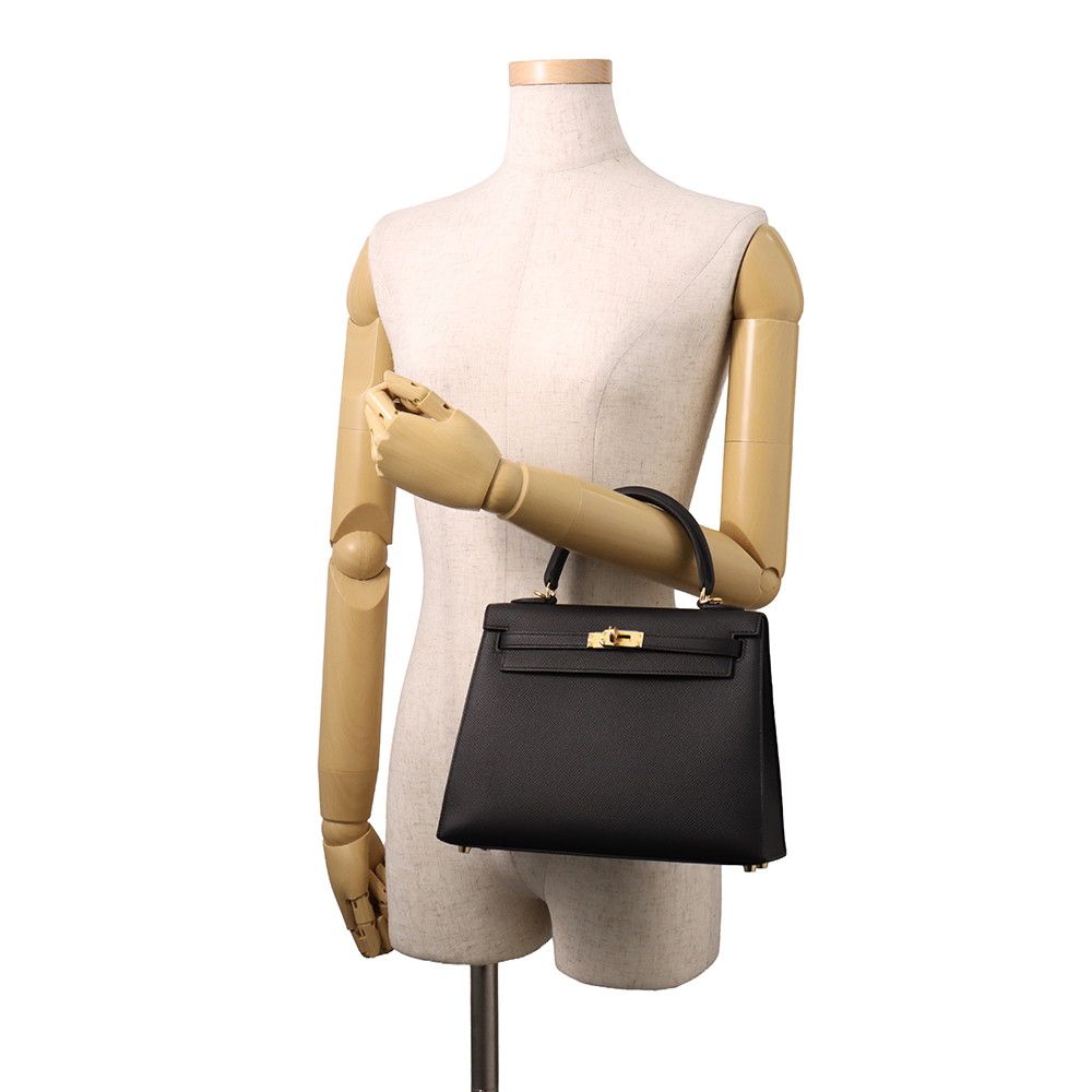 Hermes Handbag Kelly 25 Sellier Black Gold Epsom 2-Way — view 4