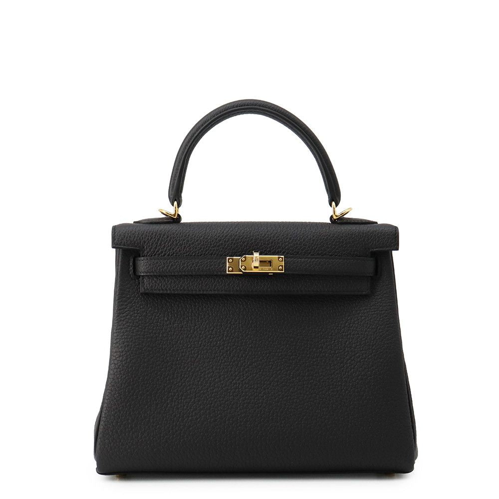 Hermes Handbag Kelly 25 Retourne Black Gold Togo 2-Way