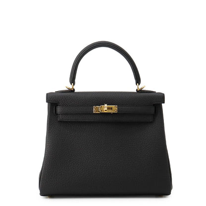 Hermes Handbag Kelly 25 Retourne Black Gold Togo 2-Way