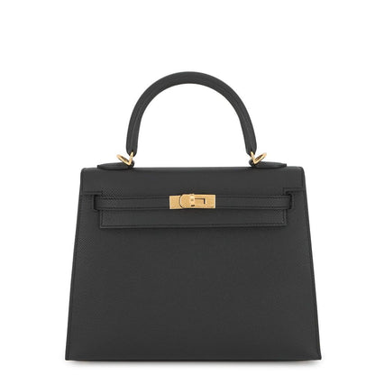 Hermes Handbag Kelly 25 Sellier Black Gold Epsom 2-Way Bag