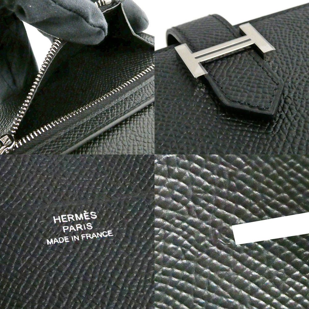 Hermes Bearn Convenience Epsom Black Silver Trifold Wallet — view 9
