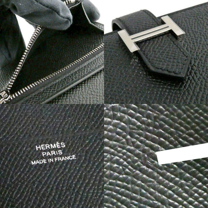 Hermes Bearn Convenience Epsom Black Silver Trifold Wallet — view 9