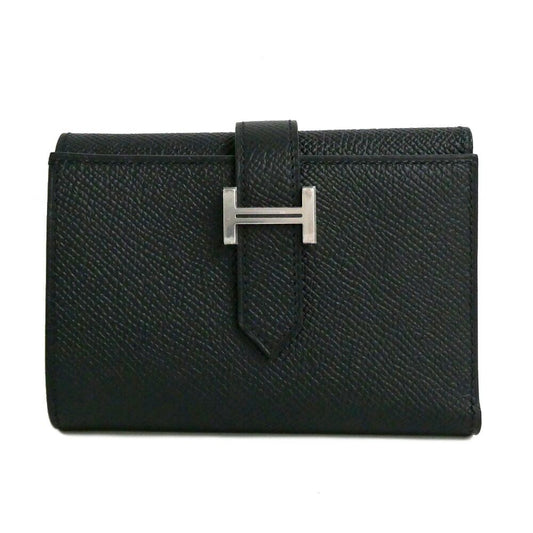 Hermes Bearn Convenience Epsom Black Silver Trifold Wallet