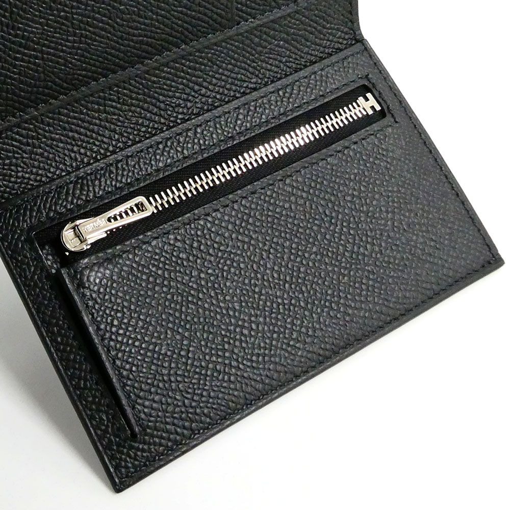 Hermes Bearn Convenience Epsom Black Silver Trifold Wallet — view 5