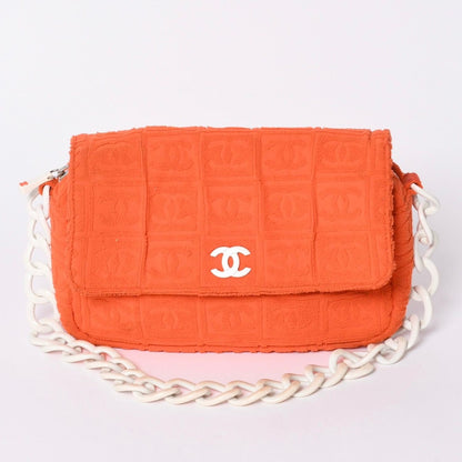 Chanel CC Logo Quilted Handbag Plastic Chain Pile Orange White