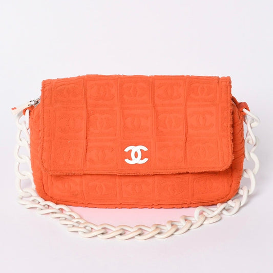 Chanel CC Logo Quilted Handbag Plastic Chain Pile Orange White