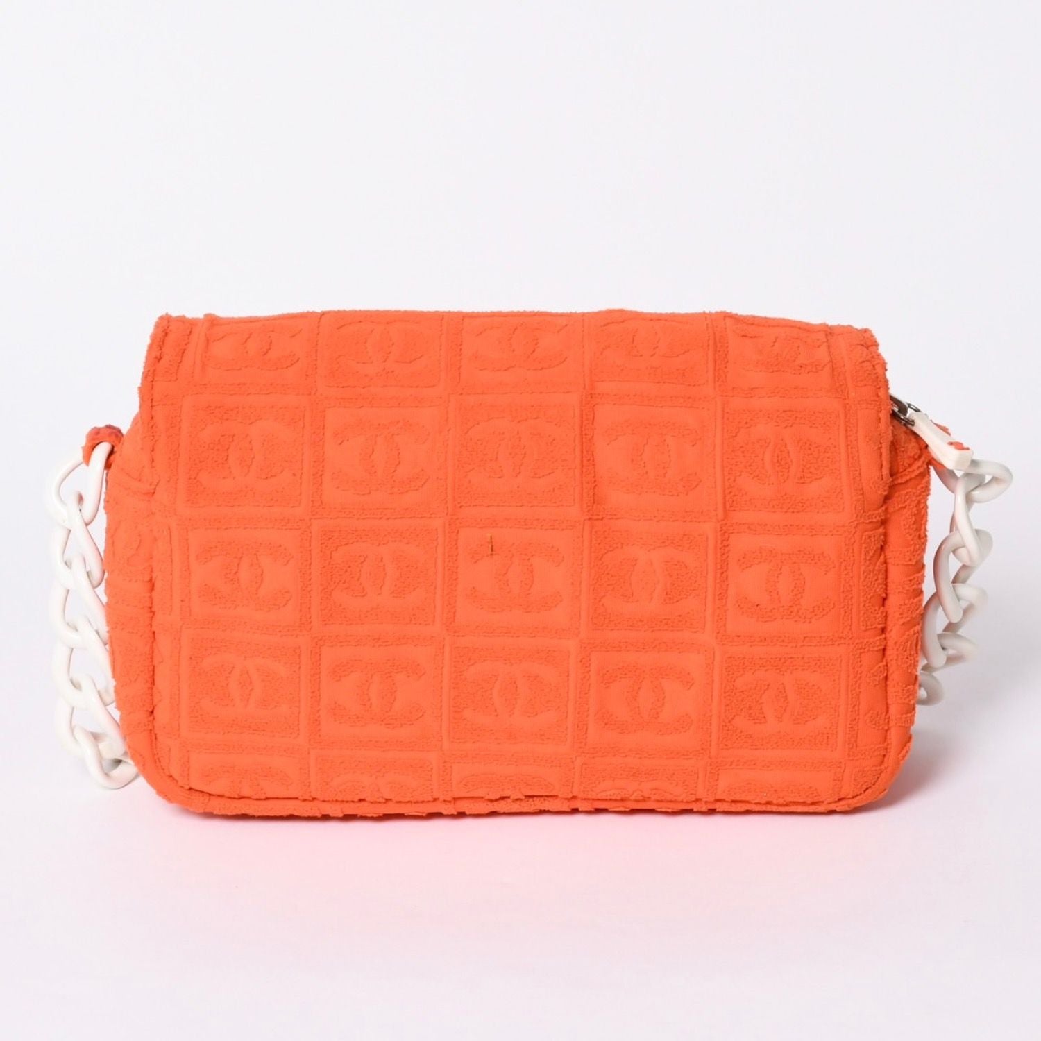 Chanel CC Logo Quilted Handbag Plastic Chain Pile Orange White — view 2