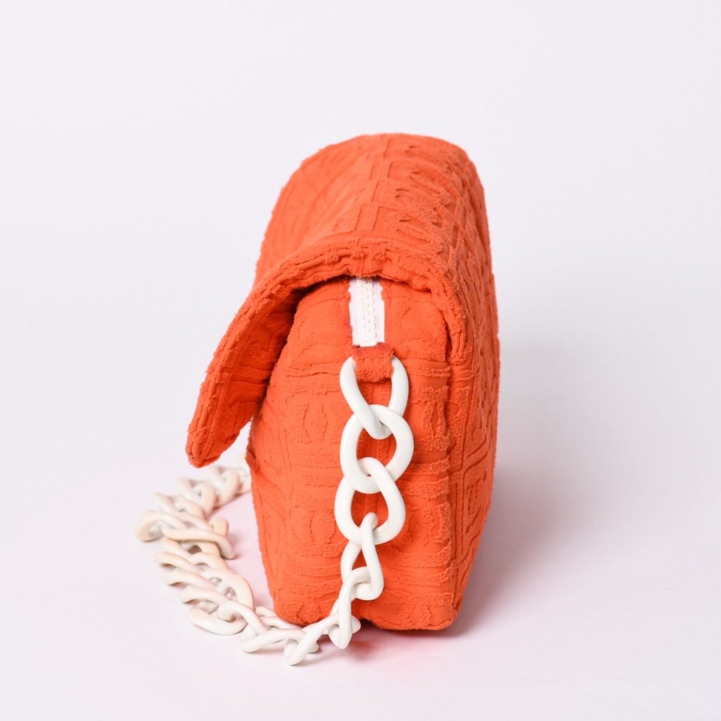 Chanel CC Logo Quilted Handbag Plastic Chain Pile Orange White — view 4