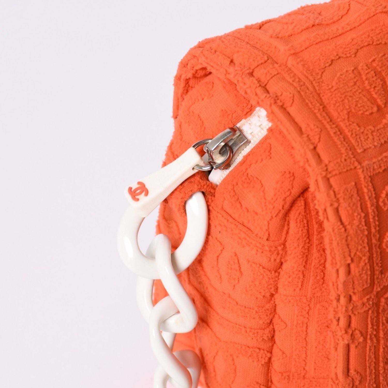 Chanel CC Logo Quilted Handbag Plastic Chain Pile Orange White — view 6