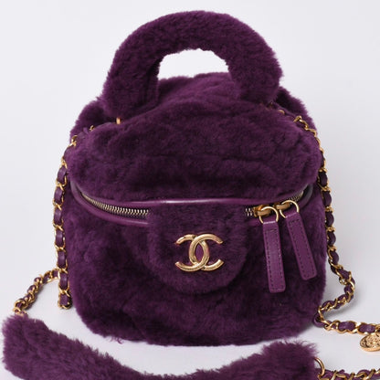 Chanel CC Logo Vanity 2-Way Shoulder Bag Shearling Purple Gold — view 2