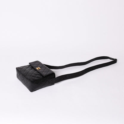 Chanel Shoulder Bag CC Logo Caviar Leather Black Quilted Gold — view 3