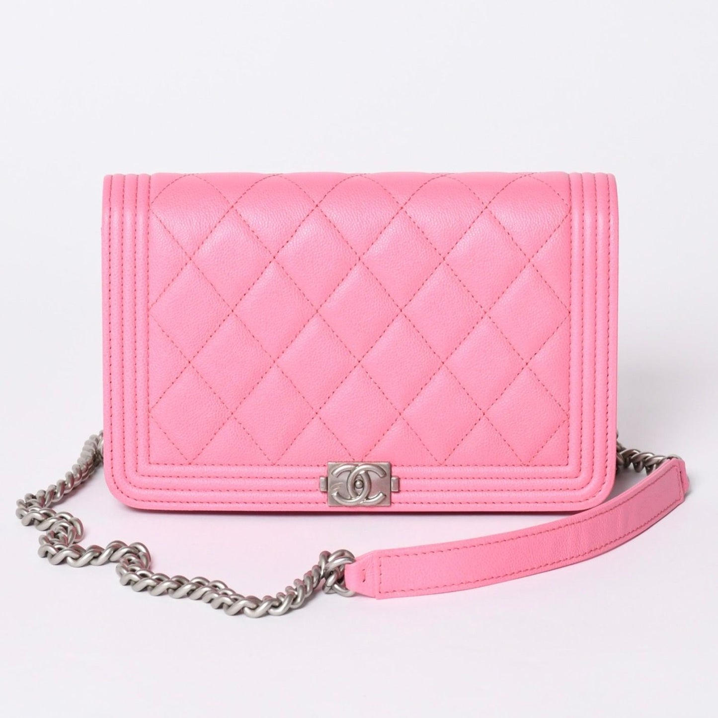 Chanel Boy Chain Wallet CC Logo Caviar Leather Pink Shoulder Bag