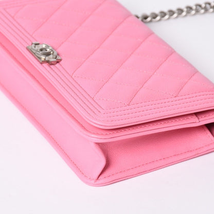 Chanel Boy Chain Wallet CC Logo Caviar Leather Pink Shoulder Bag — view 6