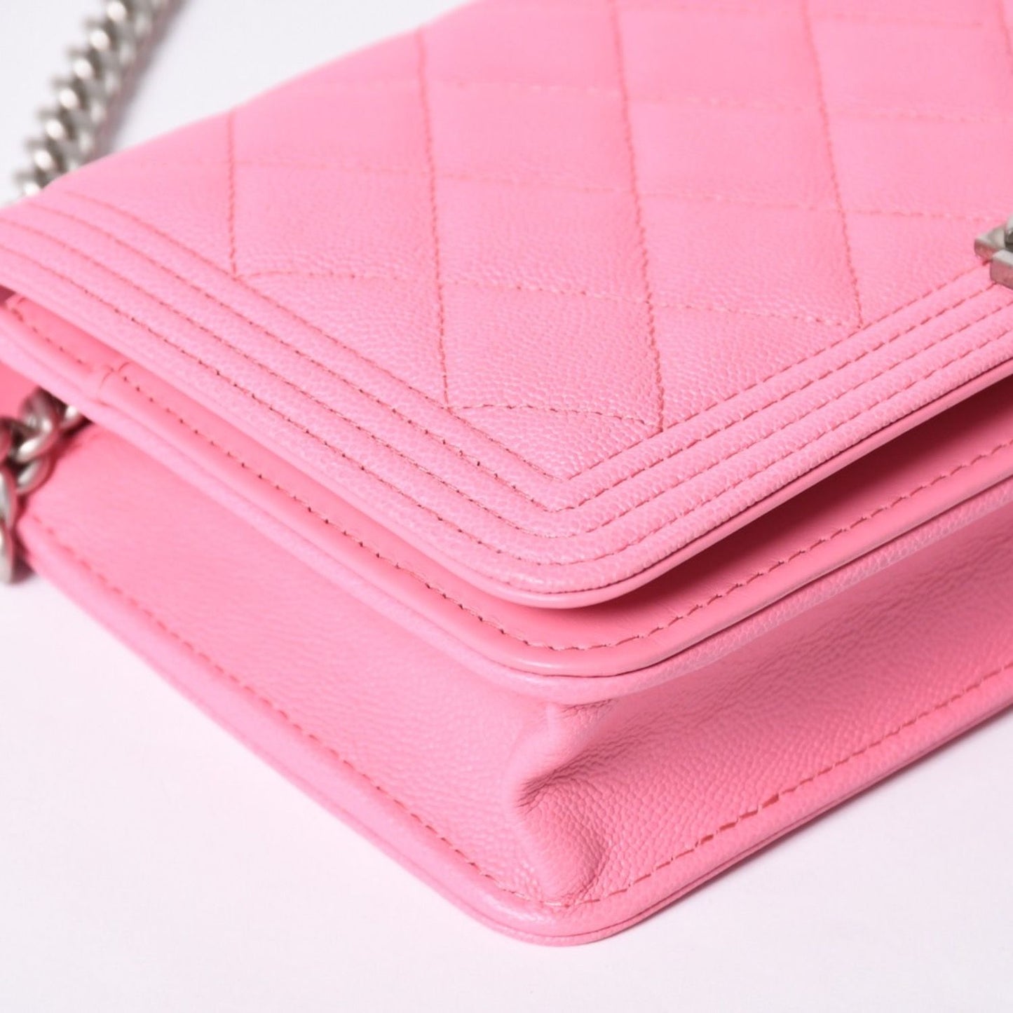 Chanel Boy Chain Wallet CC Logo Caviar Leather Pink Shoulder Bag — view 7