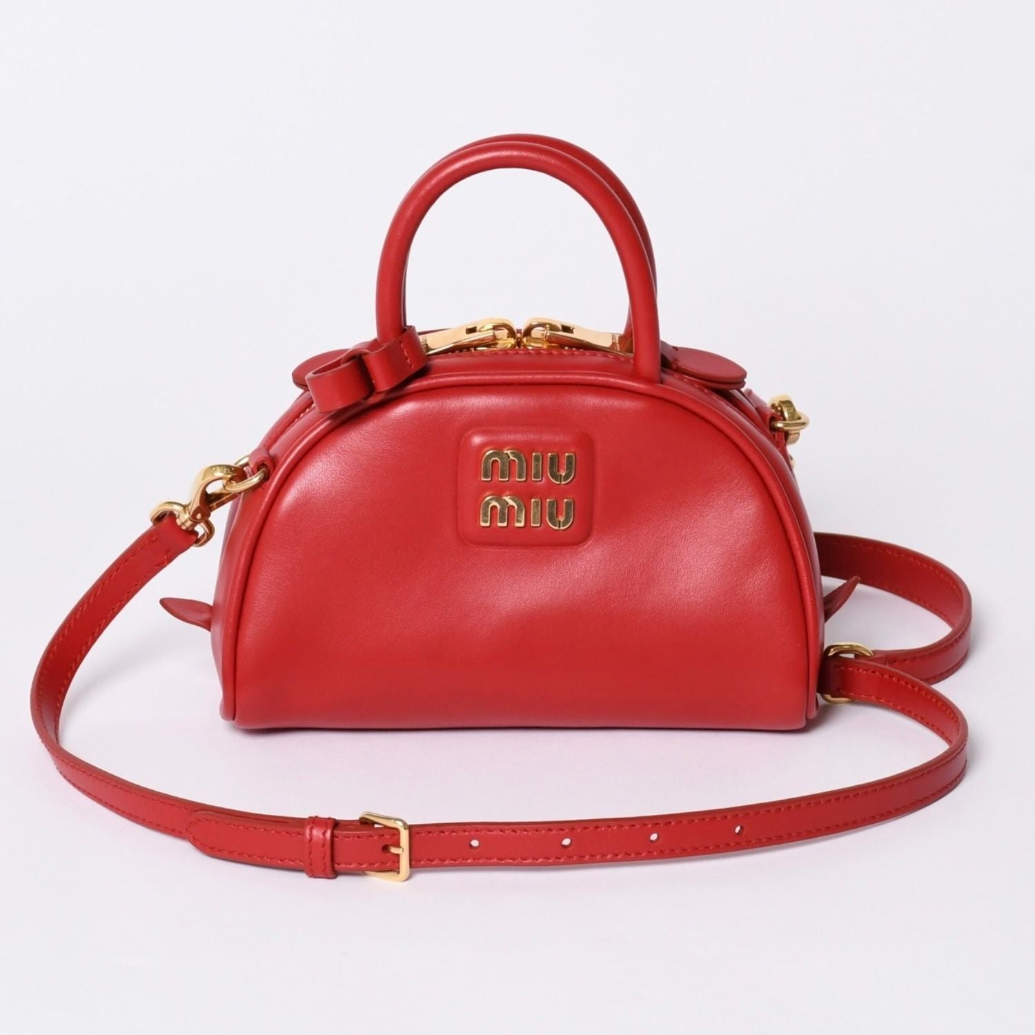 Miu Miu Top Handle 2-Way Bag Handbag Leather Red Gold