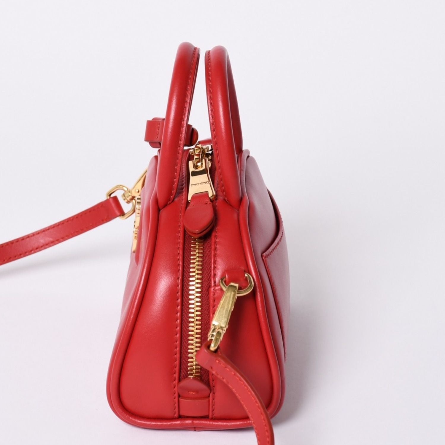 Miu Miu Top Handle 2-Way Bag Handbag Leather Red Gold — view 4