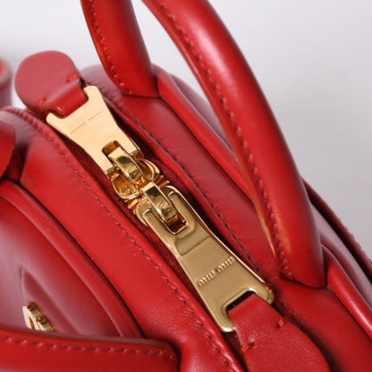 Miu Miu Top Handle 2-Way Bag Handbag Leather Red Gold — view 7